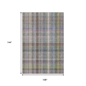 HomeRoots 9' X 12' Stylish Pewter & Purple Plaid Washable Area Rug - Durable, UV Protected & Easy Care 648027
