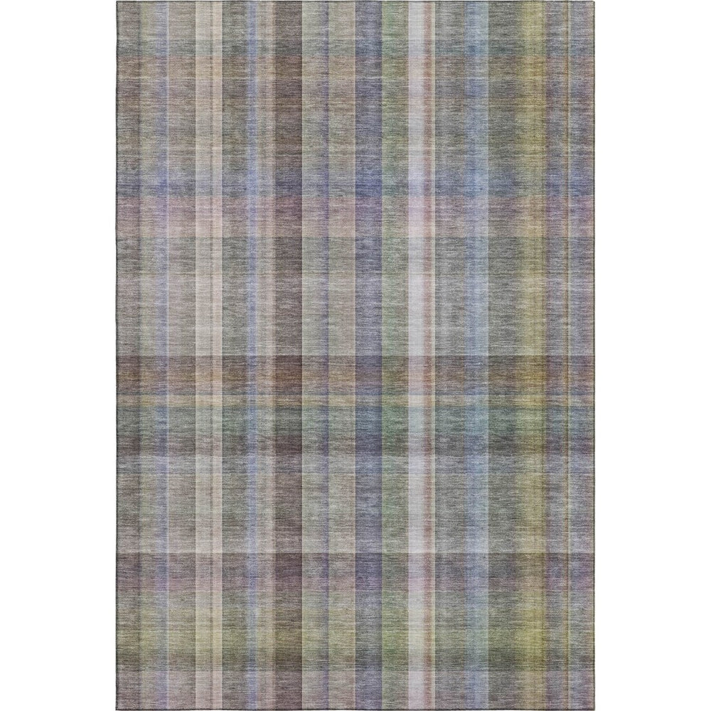 HomeRoots 9' X 12' Stylish Pewter & Purple Plaid Washable Area Rug - Durable, UV Protected & Easy Care 648027