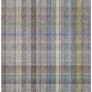HomeRoots 9' X 12' Stylish Pewter & Purple Plaid Washable Area Rug - Durable, UV Protected & Easy Care 648027