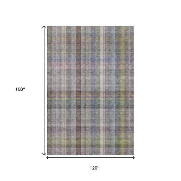 HomeRoots 10' X 14' Pewter & Purple Plaid Area Rug - Washable, Stain Resistant, UV Protected for Busy Homes 648028