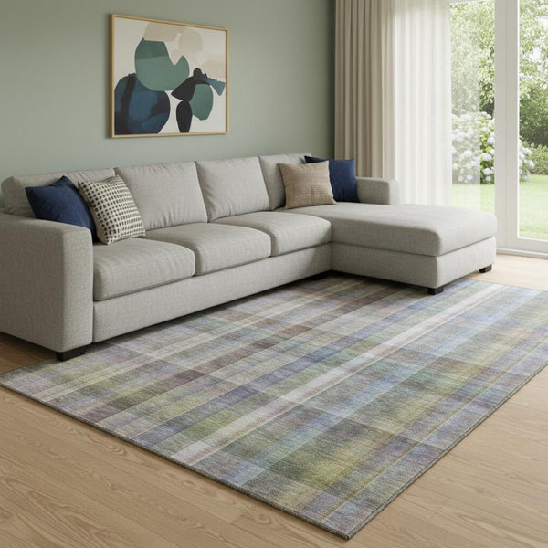 HomeRoots 10' X 14' Pewter & Purple Plaid Area Rug - Washable, Stain Resistant, UV Protected for Busy Homes 648028
