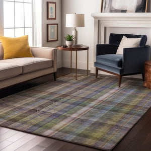 HomeRoots 10' X 14' Pewter & Purple Plaid Area Rug - Washable, Stain Resistant, UV Protected for Busy Homes 648028