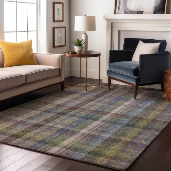 HomeRoots 10' X 14' Pewter & Purple Plaid Area Rug - Washable, Stain Resistant, UV Protected for Busy Homes 648028