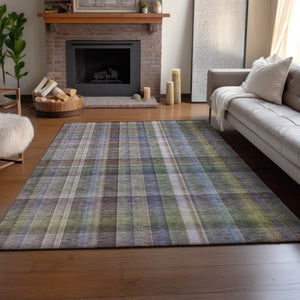 HomeRoots 10' X 14' Pewter & Purple Plaid Area Rug - Washable, Stain Resistant, UV Protected for Busy Homes 648028