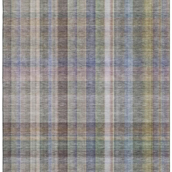 HomeRoots 10' X 14' Pewter & Purple Plaid Area Rug - Washable, Stain Resistant, UV Protected for Busy Homes 648028