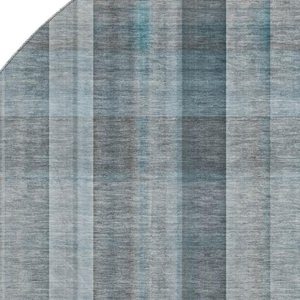 HomeRoots 8' Teal And Ivory Plaid Washable Round Rug - Durable, Stain Resistant, UV Protected for Family Spaces 648031
