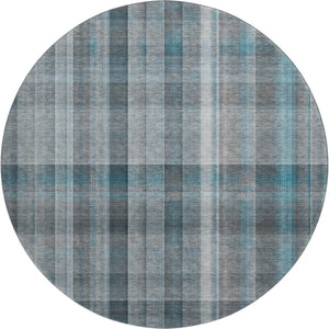 HomeRoots 8' Teal And Ivory Plaid Washable Round Rug - Durable, Stain Resistant, UV Protected for Family Spaces 648031
