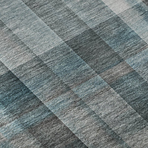 HomeRoots 8' Teal And Ivory Plaid Washable Round Rug - Durable, Stain Resistant, UV Protected for Family Spaces 648031