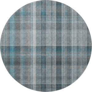 HomeRoots 8' Teal And Ivory Plaid Washable Round Rug - Durable, Stain Resistant, UV Protected for Family Spaces 648031