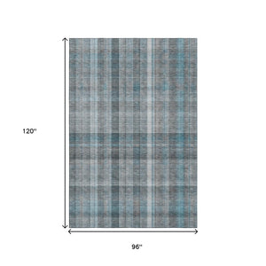 HomeRoots 8' X 10' Teal and Ivory Plaid Washable Area Rug - UV Protected, Stain Resistant, Easy-Care Design! 648032