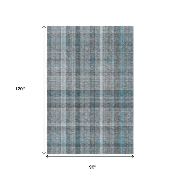 HomeRoots 8' X 10' Teal and Ivory Plaid Washable Area Rug - UV Protected, Stain Resistant, Easy-Care Design! 648032