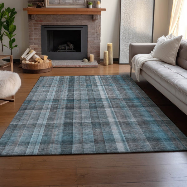 HomeRoots 8' X 10' Teal and Ivory Plaid Washable Area Rug - UV Protected, Stain Resistant, Easy-Care Design! 648032