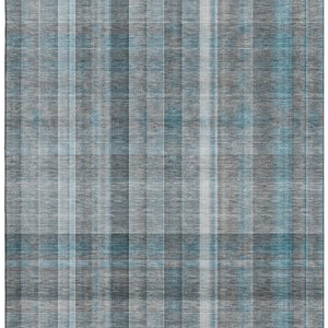 HomeRoots 8' X 10' Teal and Ivory Plaid Washable Area Rug - UV Protected, Stain Resistant, Easy-Care Design! 648032