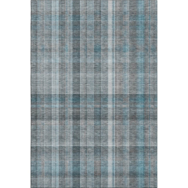 HomeRoots 9' X 12' Teal and Ivory Plaid Area Rug - Durable, Stain-Resistant, UV Protected for Any Space! 648033