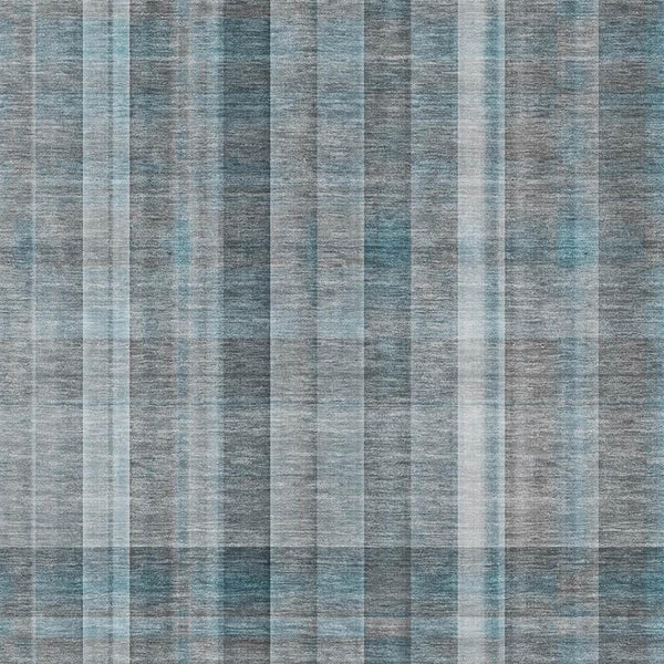 HomeRoots 10' Teal and Ivory Plaid Washable Area Rug – Durable, UV-Protected, Stain-Resistant for Family Spaces 648034