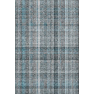 HomeRoots 10' Teal and Ivory Plaid Washable Area Rug – Durable, UV-Protected, Stain-Resistant for Family Spaces 648034