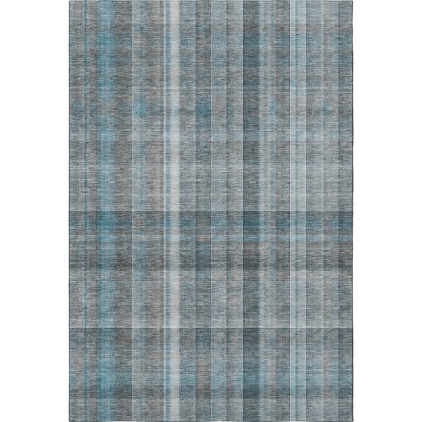 HomeRoots 10' Teal and Ivory Plaid Washable Area Rug – Durable, UV-Protected, Stain-Resistant for Family Spaces 648034