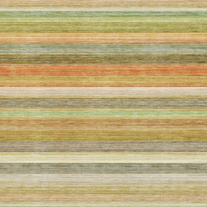 HomeRoots 5' Striped Area Rug in Fern Green, Orange & Beige - Washable, UV Protected, Perfect for High-Traffic Spaces 648036