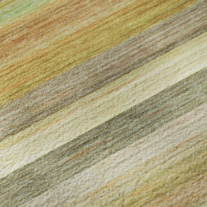 HomeRoots 8' Striped Washable Round Rug in Fern Green, Orange, and Beige - UV Protected for Indoor/Outdoor Use 648037
