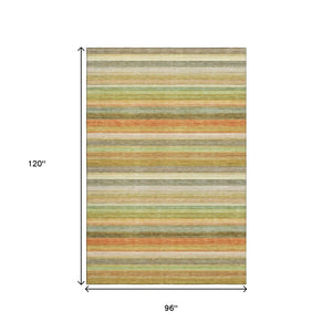 HomeRoots 8' X 10' Washable Area Rug in Fern Green, Orange & Beige - Durable, UV Protected, Pet-Friendly Design 648038