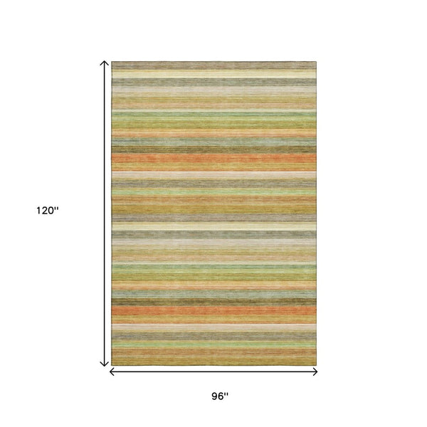 HomeRoots 8' X 10' Washable Area Rug in Fern Green, Orange & Beige - Durable, UV Protected, Pet-Friendly Design 648038