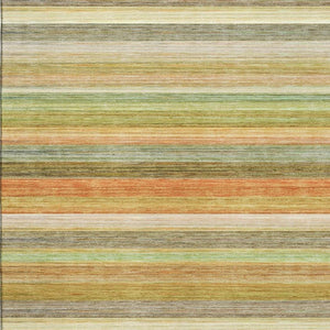HomeRoots 9' X 12' Striped Area Rug in Fern Green, Orange & Beige - Stain-Resistant, UV Protected & Easy Care! 648039