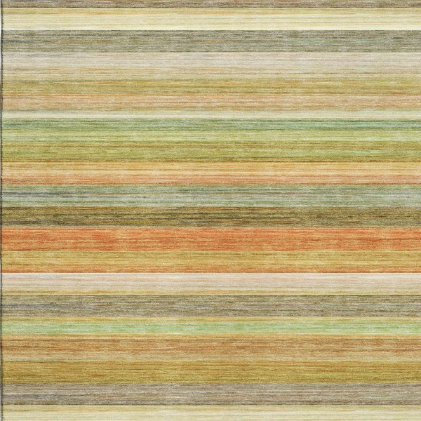 HomeRoots 9' X 12' Striped Area Rug in Fern Green, Orange & Beige - Stain-Resistant, UV Protected & Easy Care! 648039