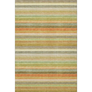 HomeRoots 9' X 12' Striped Area Rug in Fern Green, Orange & Beige - Stain-Resistant, UV Protected & Easy Care! 648039