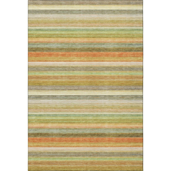 HomeRoots 9' X 12' Striped Area Rug in Fern Green, Orange & Beige - Stain-Resistant, UV Protected & Easy Care! 648039