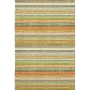 HomeRoots 10' X 14' Striped Washable Area Rug in Fern Green, Orange, and Beige – UV Protected for Durability 648040