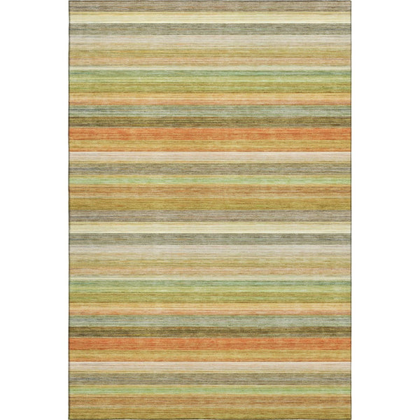 HomeRoots 10' X 14' Striped Washable Area Rug in Fern Green, Orange, and Beige – UV Protected for Durability 648040