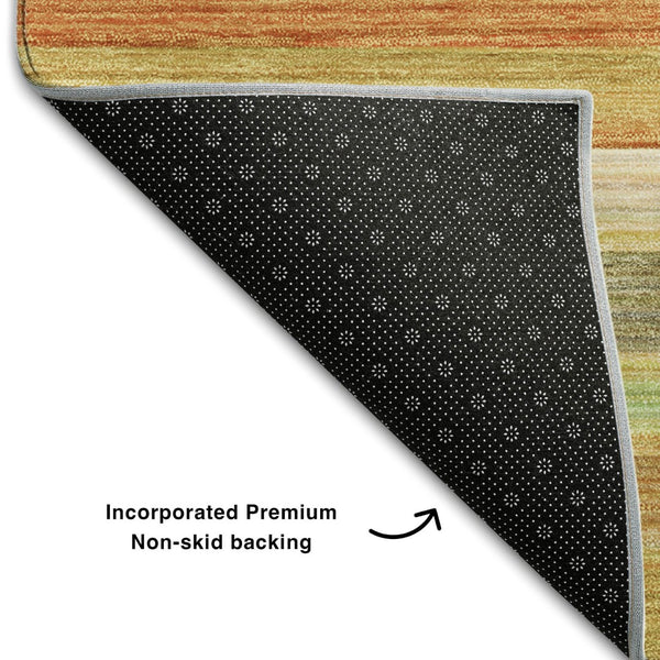 HomeRoots 10' X 14' Striped Washable Area Rug in Fern Green, Orange, and Beige – UV Protected for Durability 648040