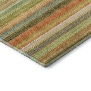 HomeRoots 10' X 14' Striped Washable Area Rug in Fern Green, Orange, and Beige – UV Protected for Durability 648040