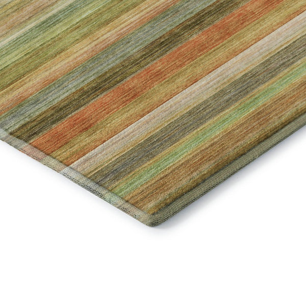 HomeRoots 10' X 14' Striped Washable Area Rug in Fern Green, Orange, and Beige – UV Protected for Durability 648040