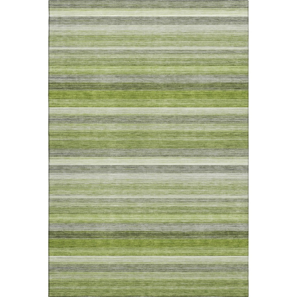 HomeRoots 5' X 8' Striped Fern Green Ivory Gray Area Rug – Washable, UV-Protected, Non-Slip for High Traffic Areas 648042