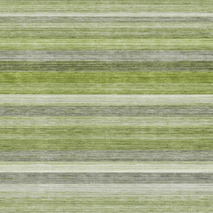HomeRoots 5' X 8' Striped Fern Green Ivory Gray Area Rug – Washable, UV-Protected, Non-Slip for High Traffic Areas 648042