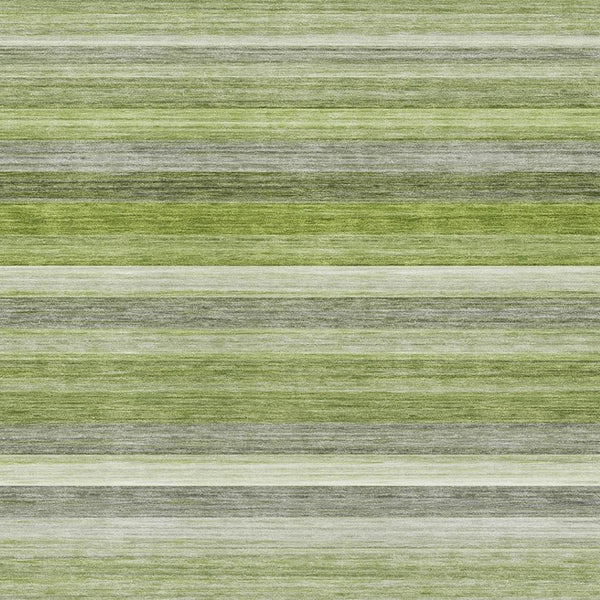 HomeRoots 5' X 8' Striped Fern Green Ivory Gray Area Rug – Washable, UV-Protected, Non-Slip for High Traffic Areas 648042