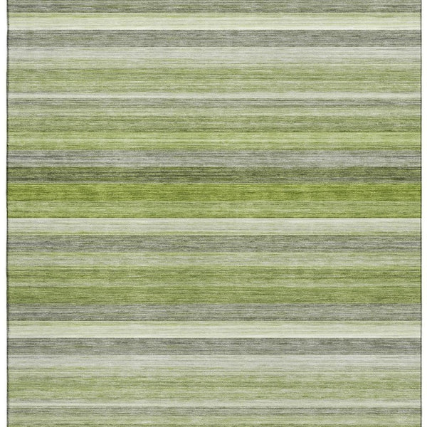 HomeRoots 5' X 8' Striped Fern Green Ivory Gray Area Rug – Washable, UV-Protected, Non-Slip for High Traffic Areas 648042