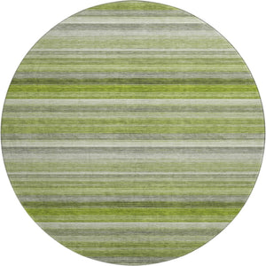 HomeRoots 8' Stylish Washable Round Rug in Fern Green, Ivory & Gray Stripes with UV Protection & Stain Resistance 648043
