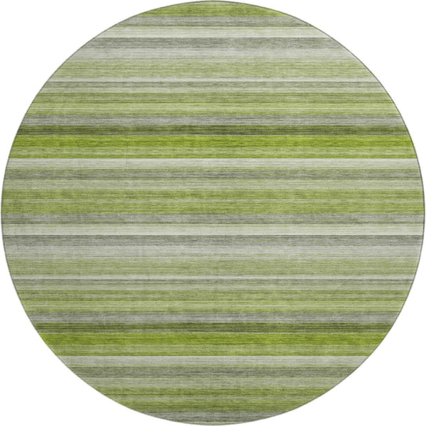 HomeRoots 8' Stylish Washable Round Rug in Fern Green, Ivory & Gray Stripes with UV Protection & Stain Resistance 648043