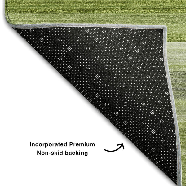 HomeRoots 8' Stylish Washable Round Rug in Fern Green, Ivory & Gray Stripes with UV Protection & Stain Resistance 648043