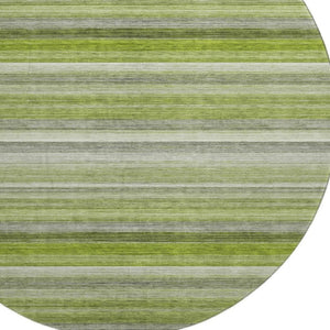 HomeRoots 8' Stylish Washable Round Rug in Fern Green, Ivory & Gray Stripes with UV Protection & Stain Resistance 648043