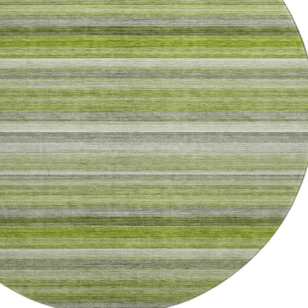 HomeRoots 8' Stylish Washable Round Rug in Fern Green, Ivory & Gray Stripes with UV Protection & Stain Resistance 648043