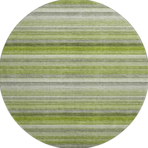 HomeRoots 8' Stylish Washable Round Rug in Fern Green, Ivory & Gray Stripes with UV Protection & Stain Resistance 648043