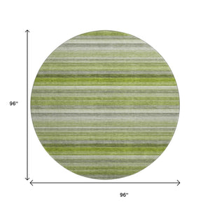 HomeRoots 8' Stylish Washable Round Rug in Fern Green, Ivory & Gray Stripes with UV Protection & Stain Resistance 648043