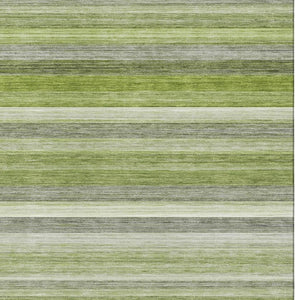 HomeRoots 8' X 10' Stylish Fern Green, Ivory & Gray Striped Washable Area Rug with UV Protection & Durability 648044