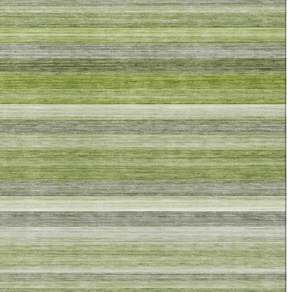 HomeRoots 8' X 10' Stylish Fern Green, Ivory & Gray Striped Washable Area Rug with UV Protection & Durability 648044