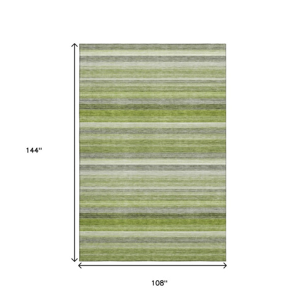 HomeRoots 9' X 12' Fern Green Striped Area Rug - Washable, UV Protected, Durable & Stylish for Busy Homes 648045