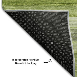 HomeRoots 9' X 12' Fern Green Striped Area Rug - Washable, UV Protected, Durable & Stylish for Busy Homes 648045