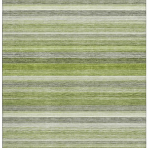 HomeRoots 9' X 12' Fern Green Striped Area Rug - Washable, UV Protected, Durable & Stylish for Busy Homes 648045